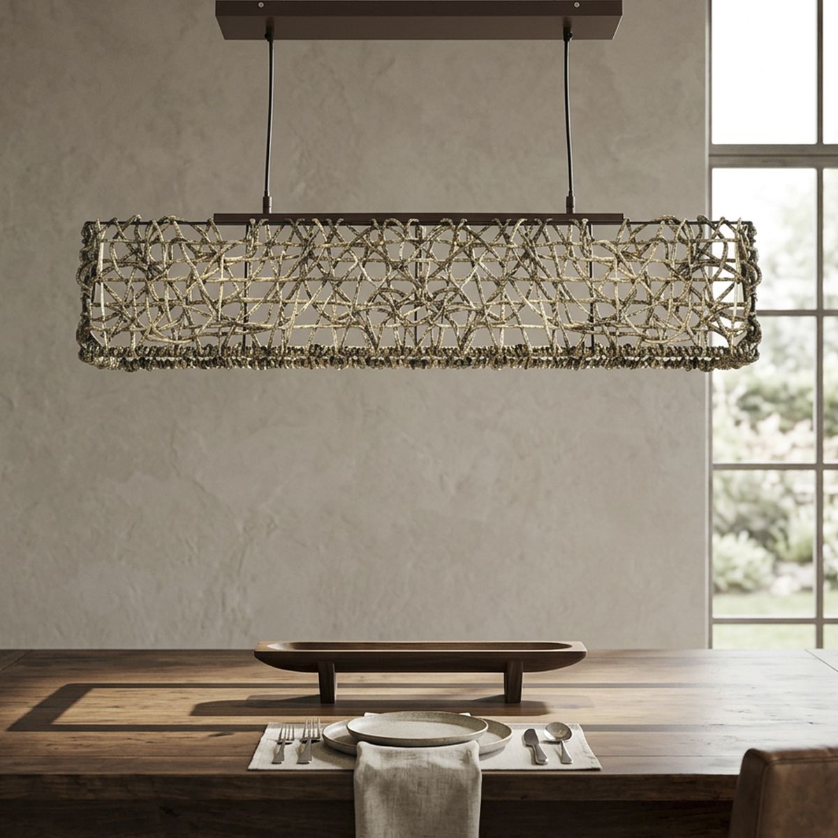 JUST HOME COLLECTION - Lámpara Colgante Rectangular Ratán Café