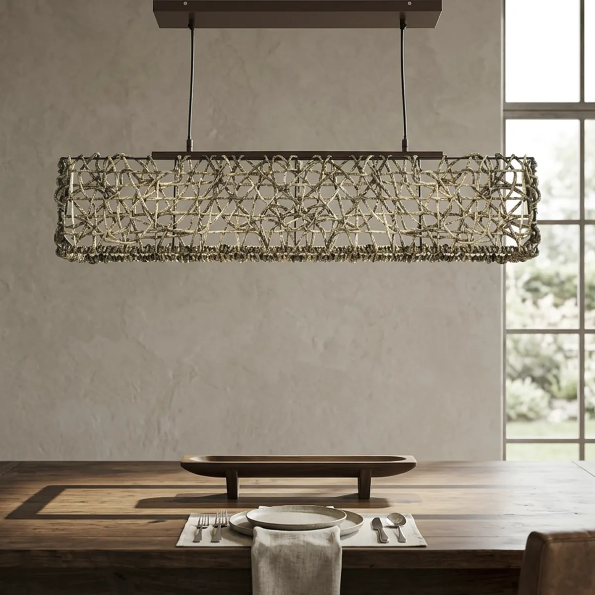 JUST HOME COLLECTION - Lámpara Colgante Rectangular Ratán Café