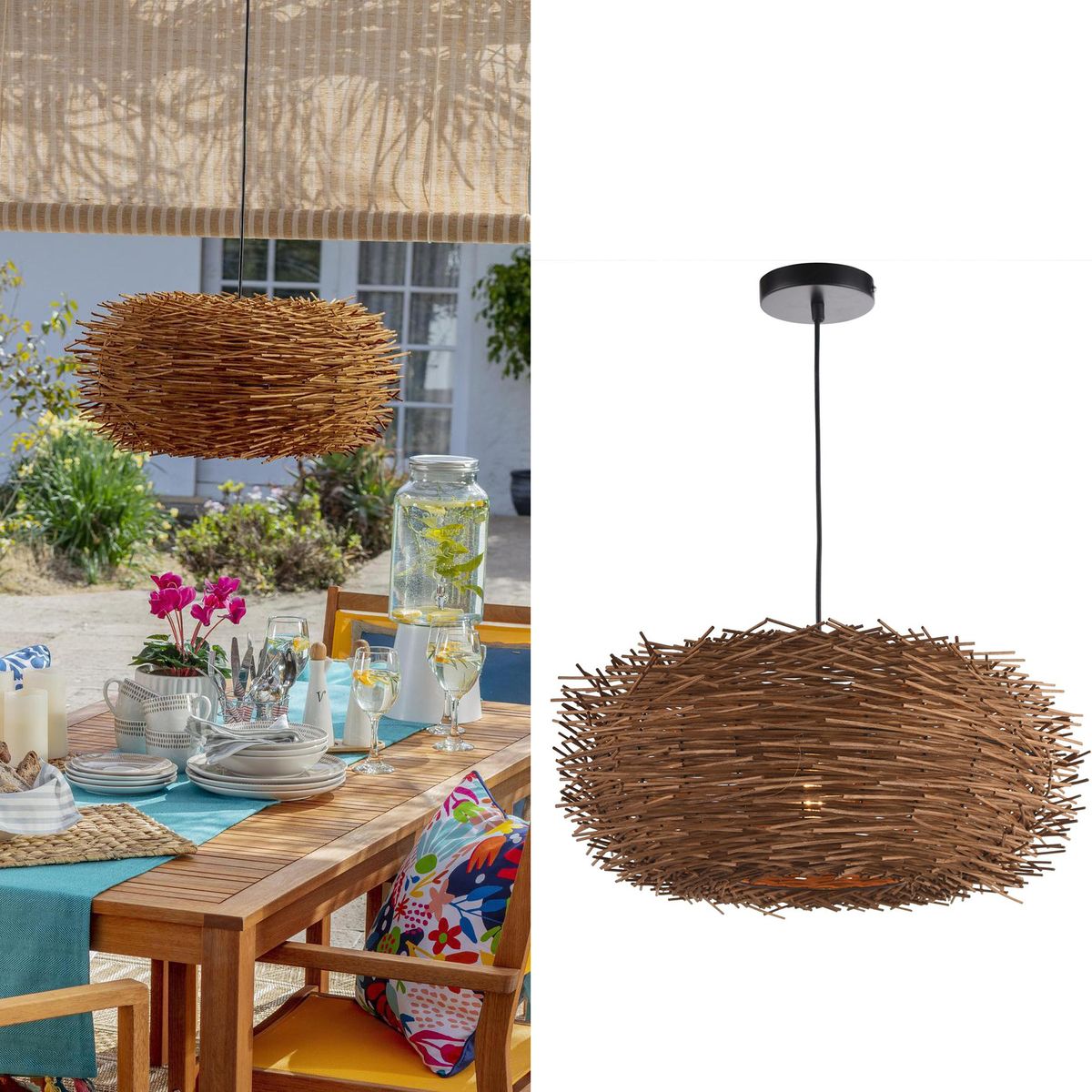 JUST HOME COLLECTION - Lámpara Colgante Nido Ratán Café