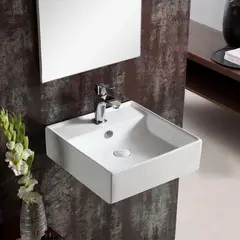 SENSI DACQUA - Lavamanos a Muro con Forma Cuadrada Loza 46x13.5x46 cm Blanco