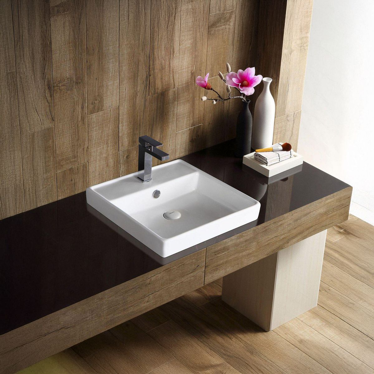 SENSI DACQUA - Lavamanos Forma Cuadrada Loza 47x14.5x46.5 cm Blanco