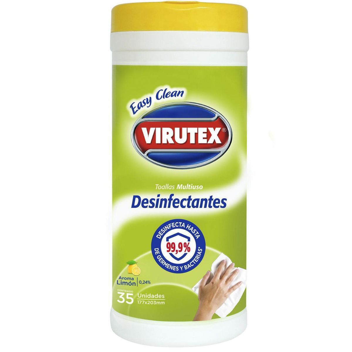 VIRUTEX - Toallas húmedas desinfectantes multiuso x35un limón