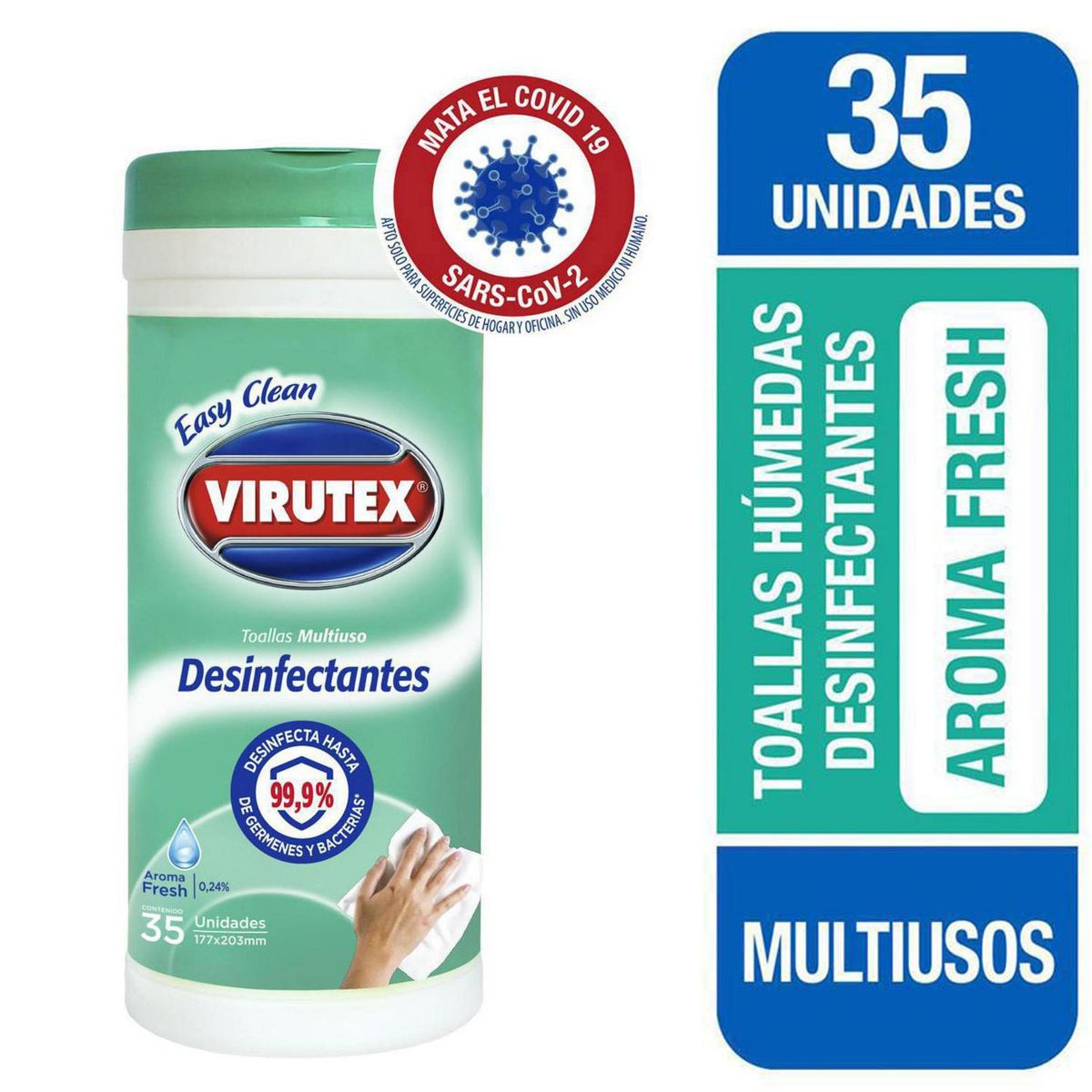 VIRUTEX - Toallas Húmedas Multiuso Desinfectantes Virutex Fresh 35 Unidades