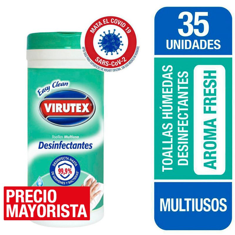 VIRUTEX - Toallas húmedas desinfectantes multiuso x35un fresh