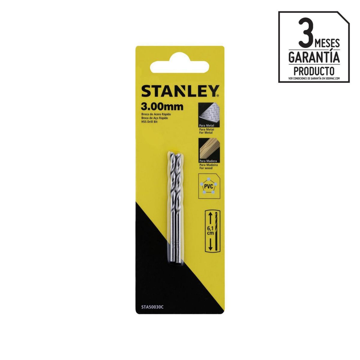 STANLEY - Broca hss para Metal 3 mmx60 mm