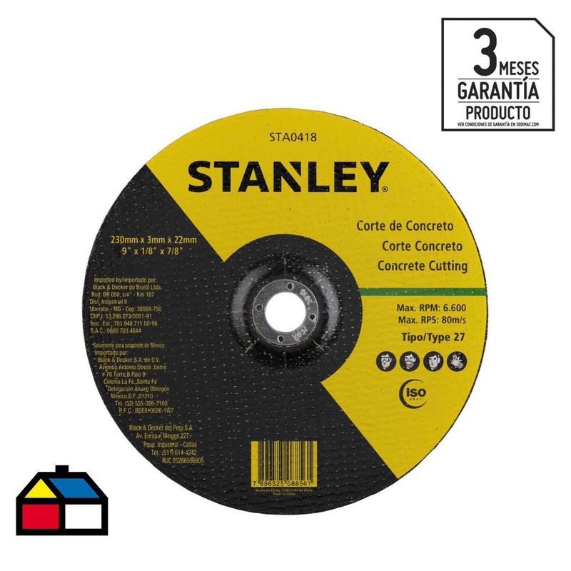 STANLEY - Disco corte concreto 9" grano abrasivo
