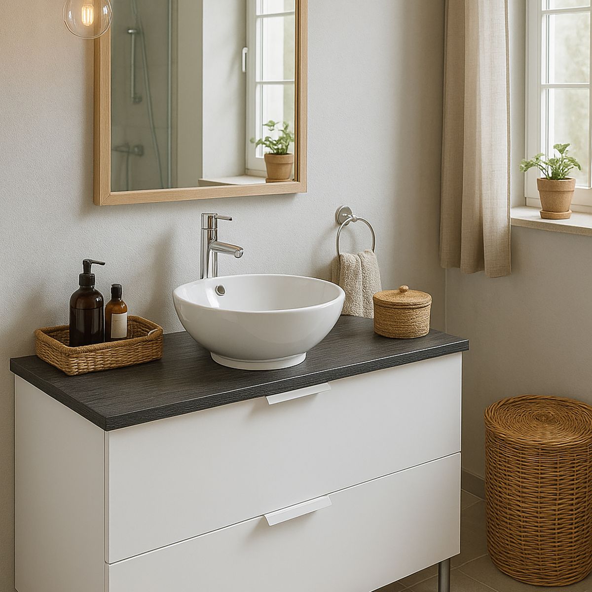 TEBISA - Lavamanos Forma Redonda Loza 42x17x42 cm Blanco