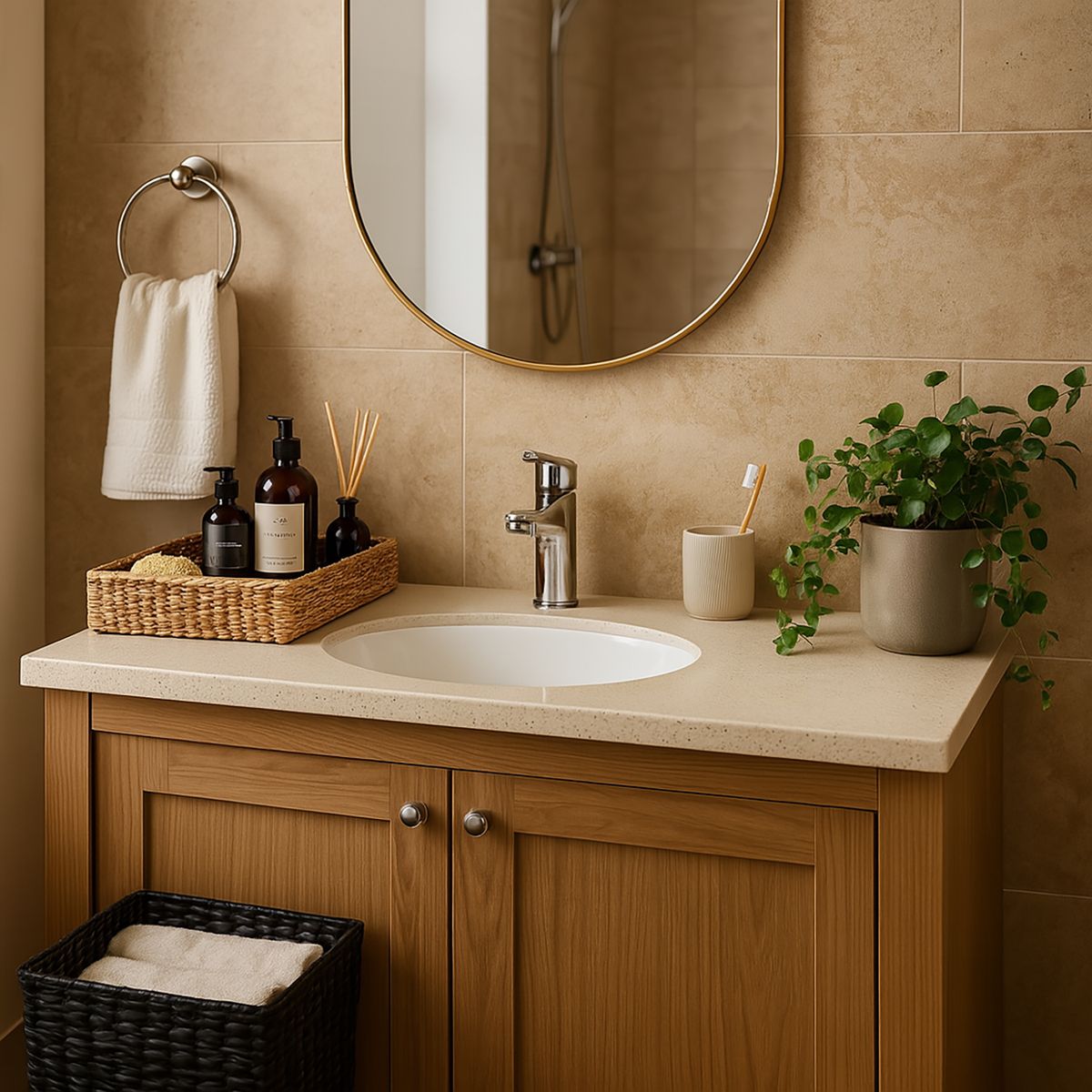 TEBISA - Lavamanos Forma Redonda Cerámica 46x19x38 cm Blanco