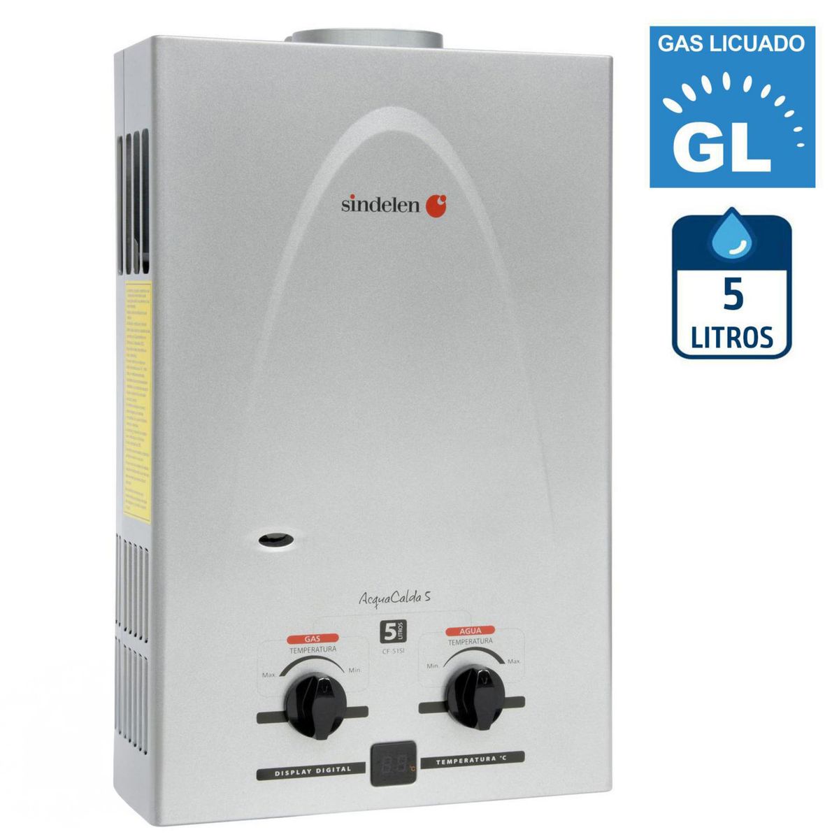 SINDELEN - Calefont Gas Licuado 5 Litros Tiro Natural 