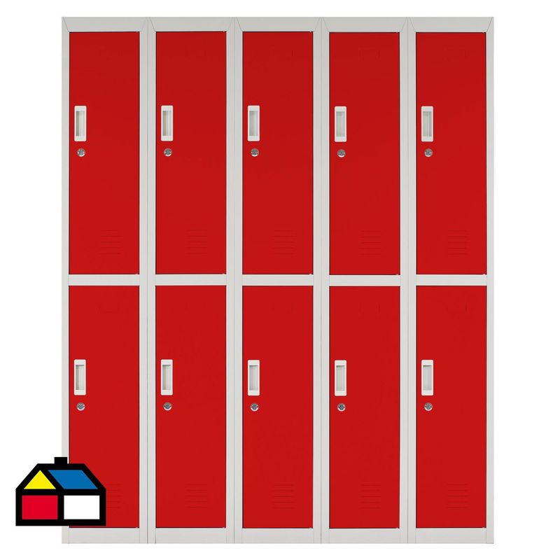 MALETEK - Locker Acero con Llave 10 Puerta(s) 10 Repisa(s) 50xx140 cm Rojo