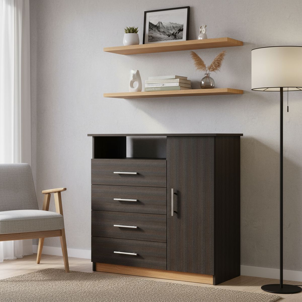 TUHOME - Cómoda 1 Puerta 4 Cajón(es) Peru 91x88.6x46 cm Amaretto y wengue