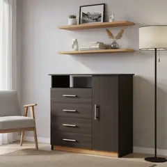 TUHOME - Cómoda 1 Puerta 4 Cajón(es) Peru 91x88.6x46 cm Amaretto y wengue