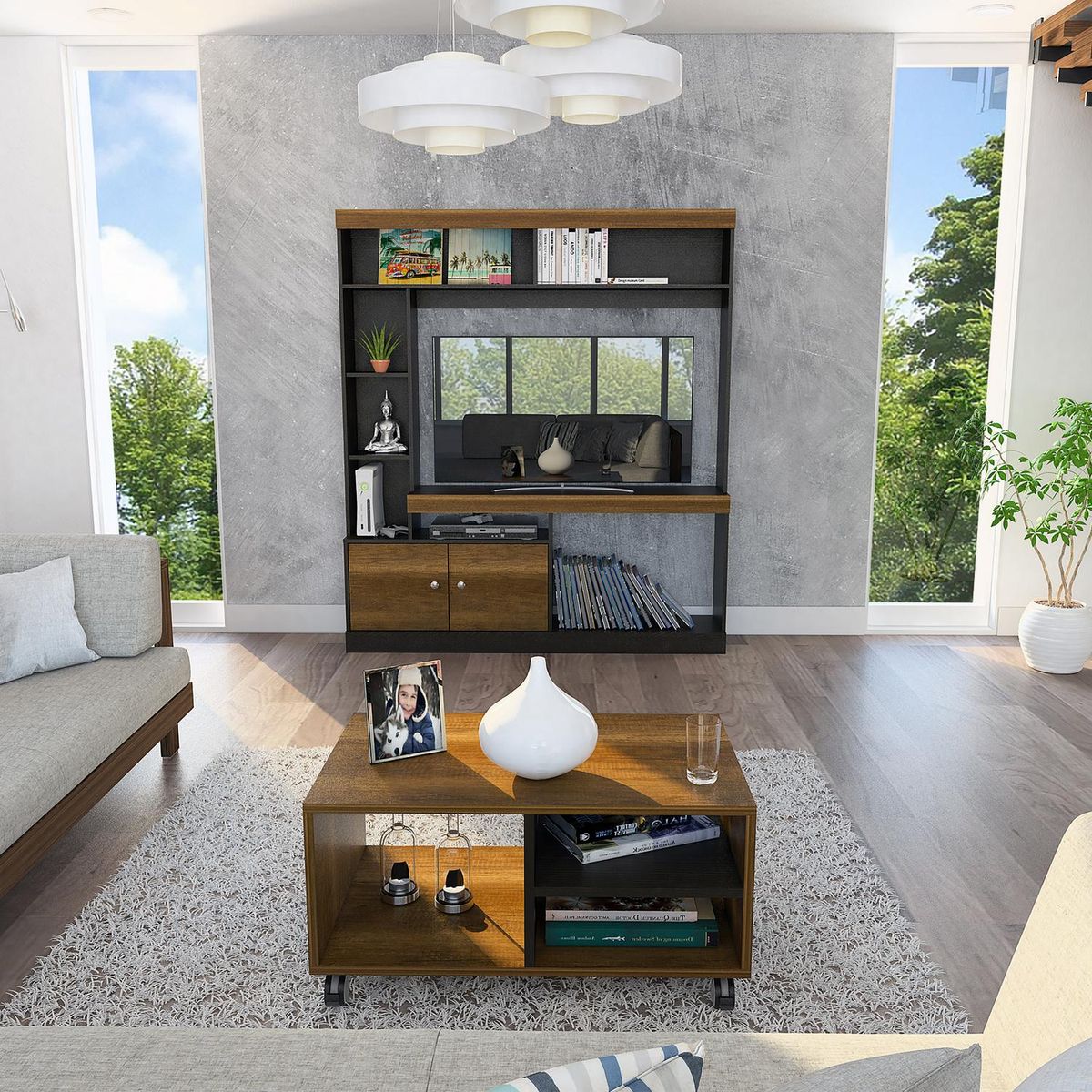 TUHOME - Combo De Estante Para Tv 55" + Mesa De Centro