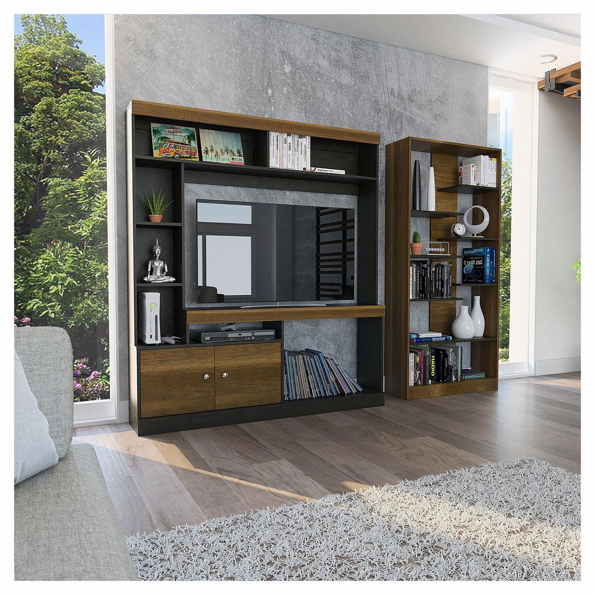 TUHOME - Combo de estante para TV 55" + biblioteca