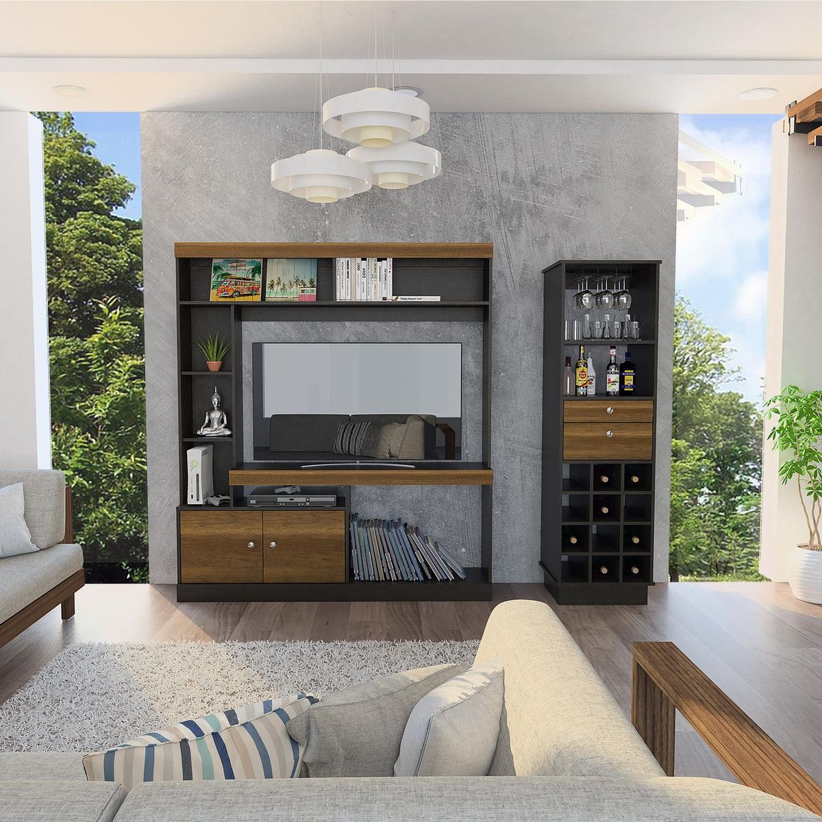 TUHOME - Combo de estante para TV 55" + mueble de bar