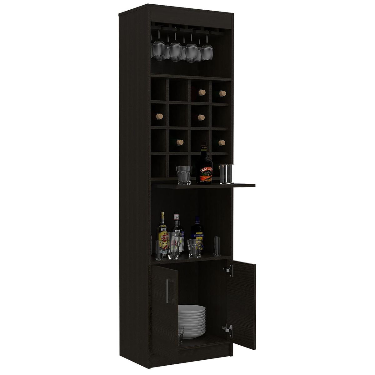 TUHOME - Combo mueble de bar + biblioteca escalera madera wengué