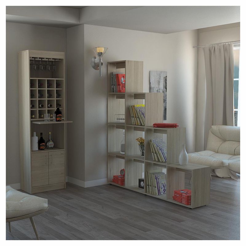 TUHOME - Combo mueble de bar + biblioteca escalera madera Rovere