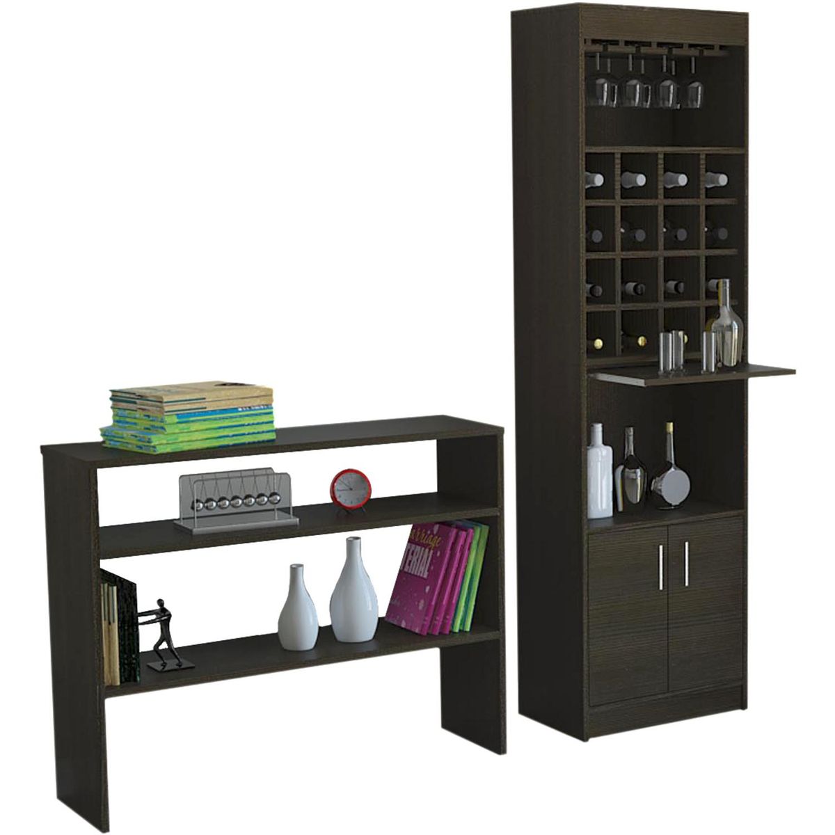 TUHOME - Combo mueble de bar + arrimo madera wengué