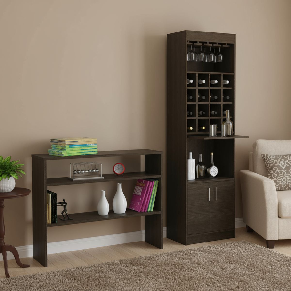 TUHOME - Combo mueble de bar + arrimo madera wengué