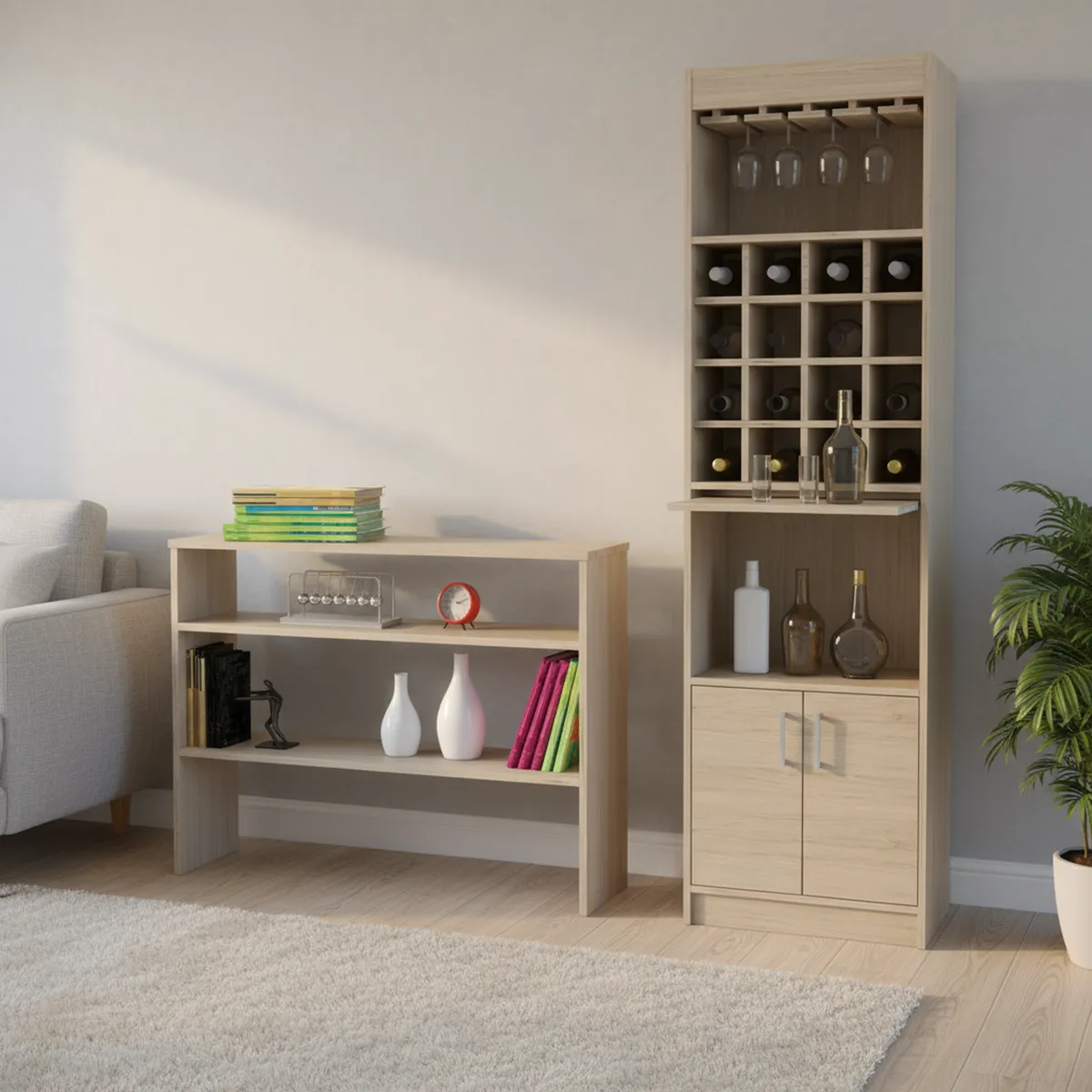 TUHOME - Combo mueble de bar + arrimo madera Rovere