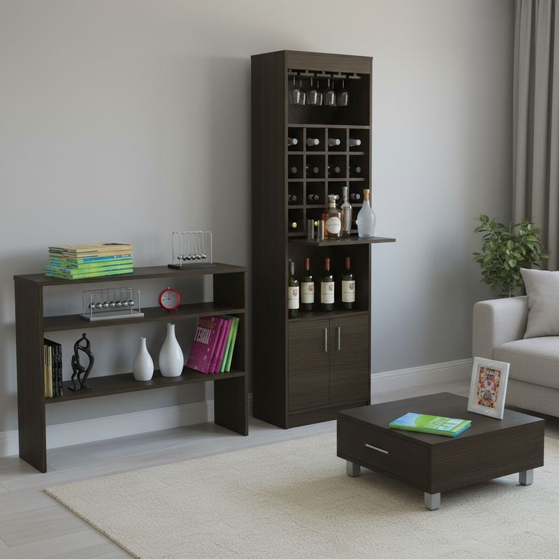 TUHOME - Combo mueble de bar + arrimo + mesa de centro madera wengué