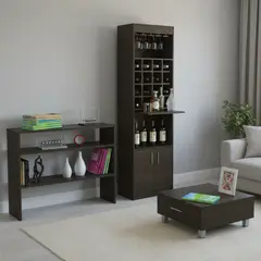 TUHOME - Combo mueble de bar + arrimo + mesa de centro madera wengué