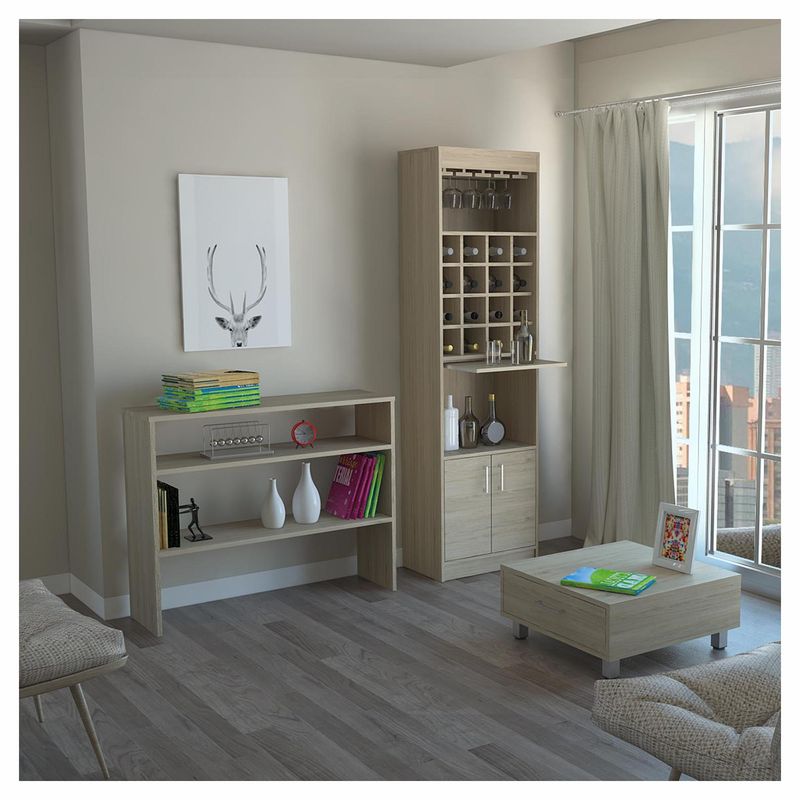 TUHOME - Combo mueble de bar + arrimo + mesa de centro madera Rovere