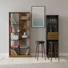 TUHOME - Combo Rack + Mueble de Bar de Madera Caramelo/Wengue