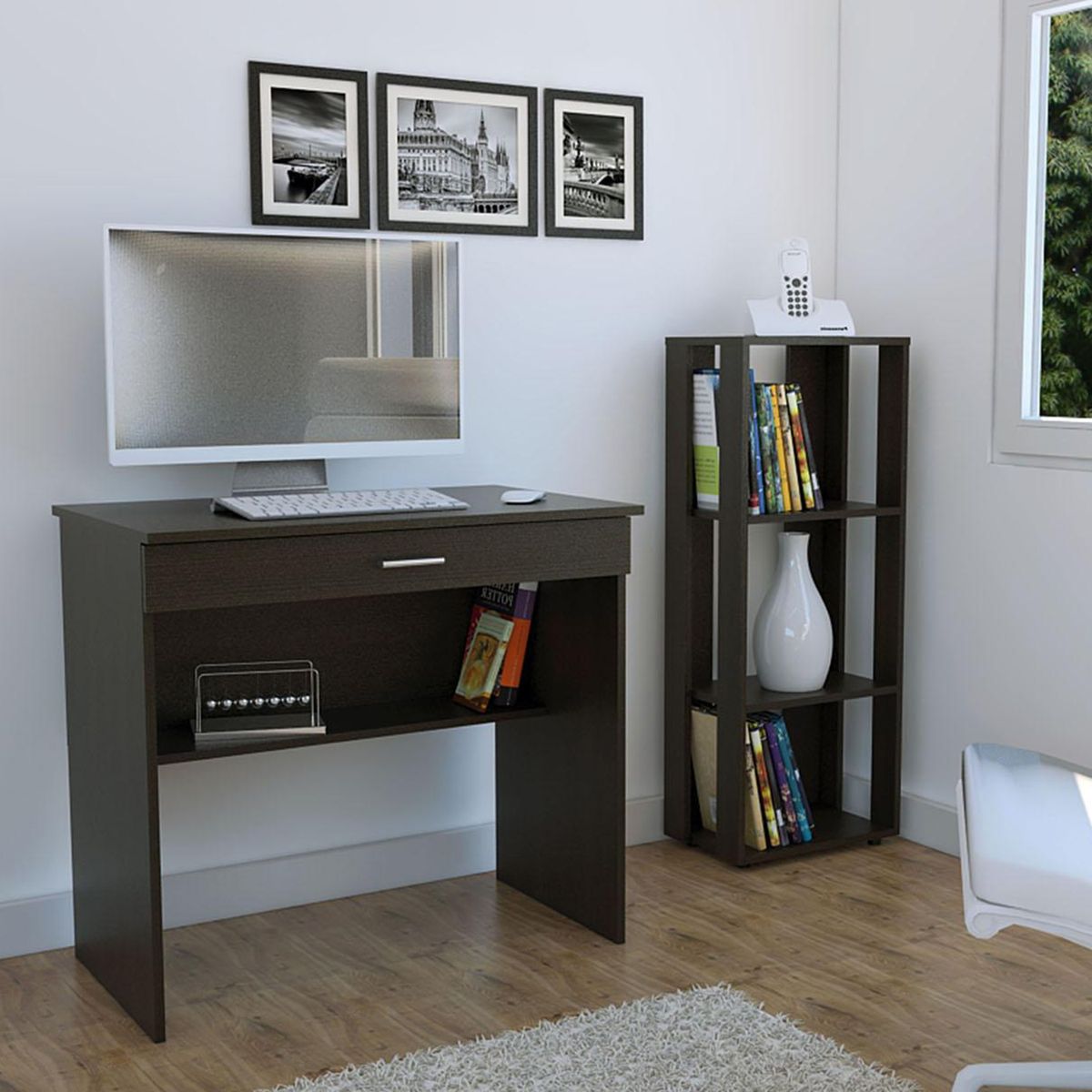 TUHOME - Combo escritorio + librero 80x49,8x73 cm wengué