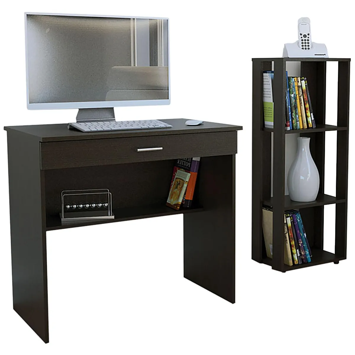 TUHOME - Combo escritorio + librero 80x49,8x73 cm wengué