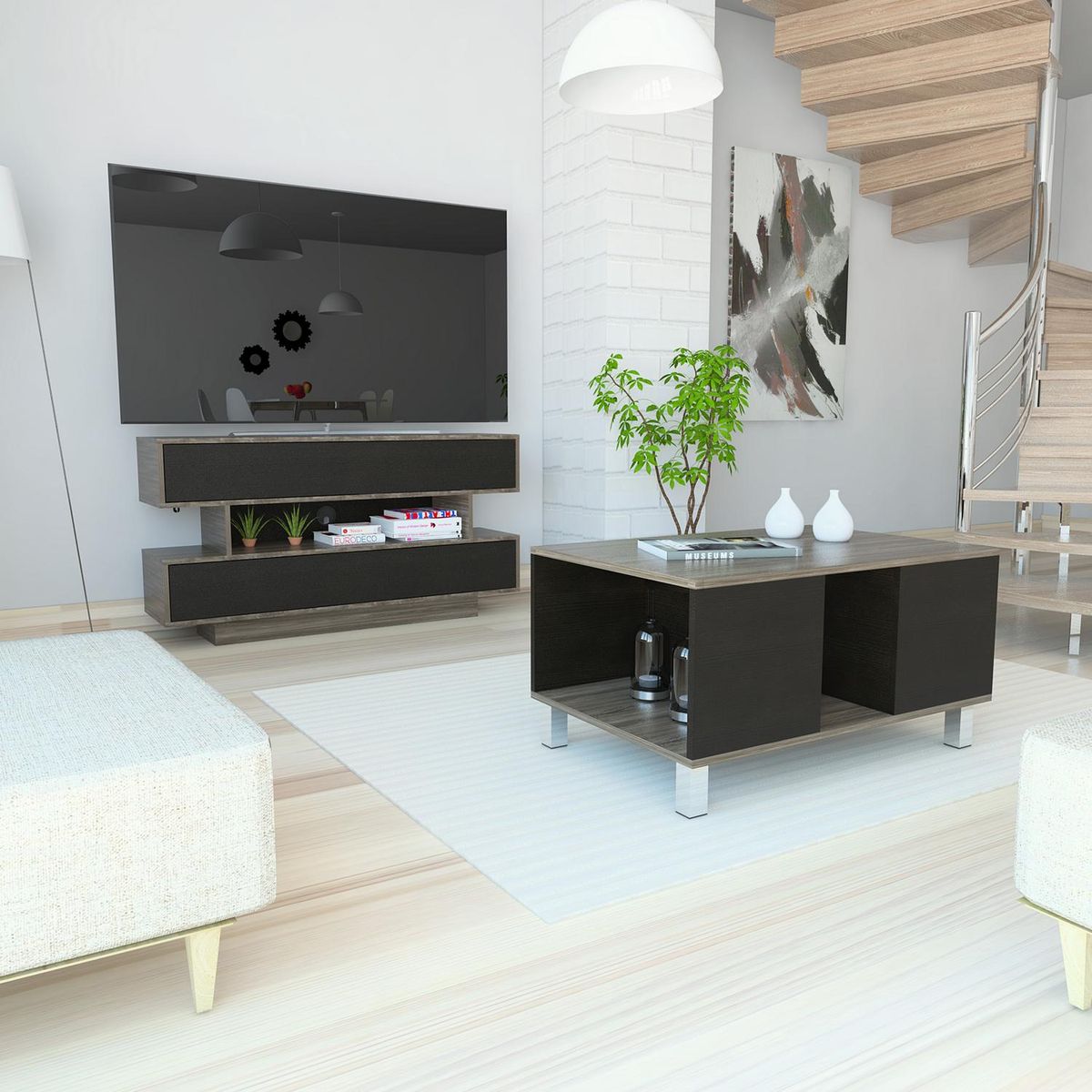 TUHOME - Combo de rack de TV + mesa de centro