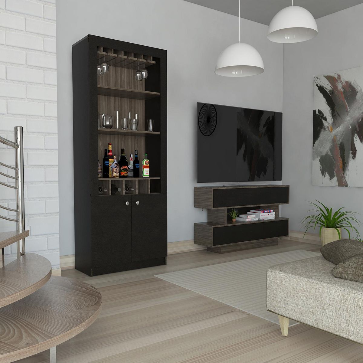 TUHOME - Combo Rack 55 " Siena y wengue 120x175x166 cm