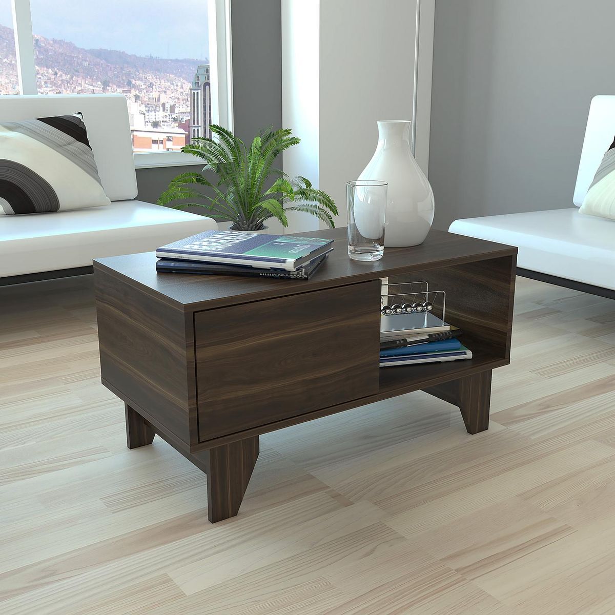 TUHOME - Mesa de centro 42x78,4x81 cm habano