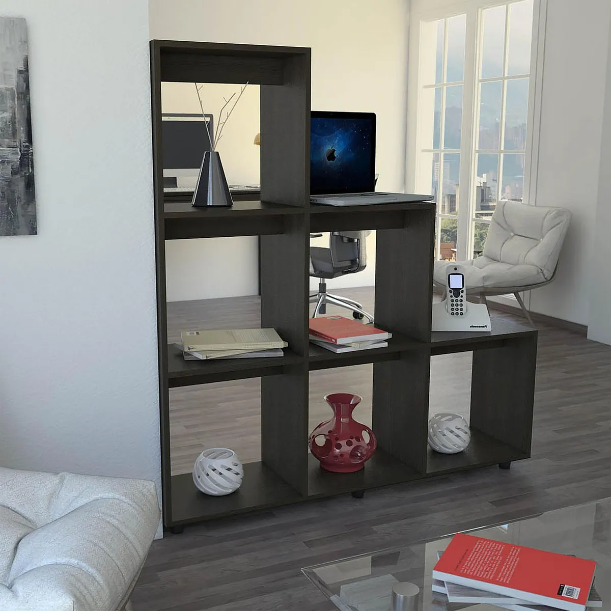 TUHOME - Librero Salamanca Madera 8 Nivel(es) 122.1x128.2x30 cm Wengué