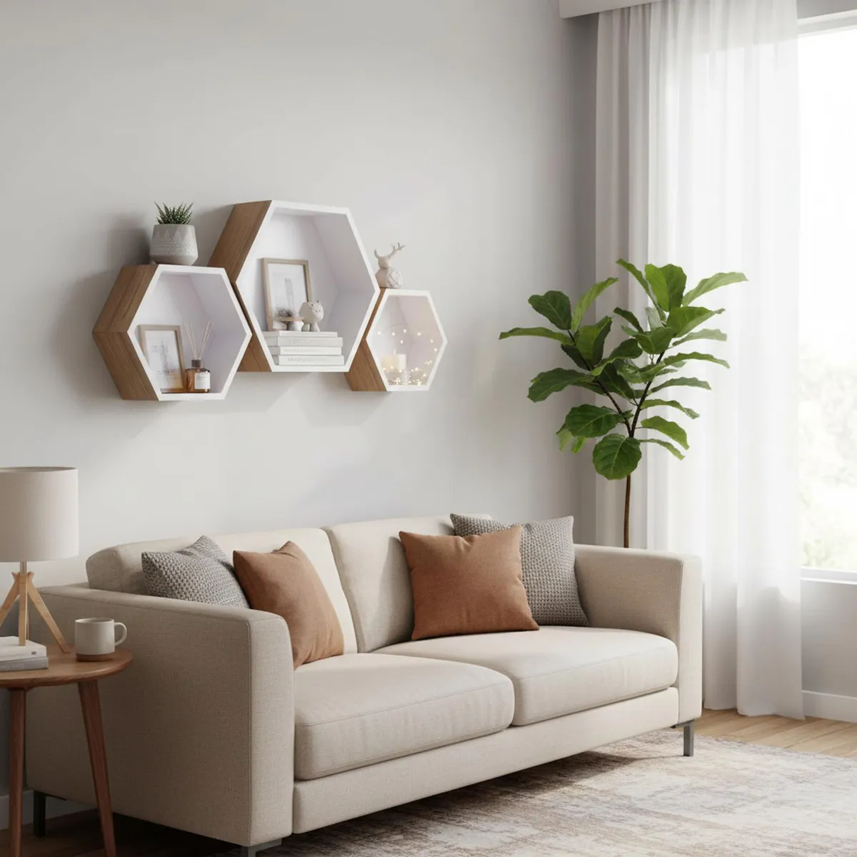 JUST HOME COLLECTION - Set de Repisas Hexagonales Melamina 3 Nivel(es) 36x31x12 cm Blanco