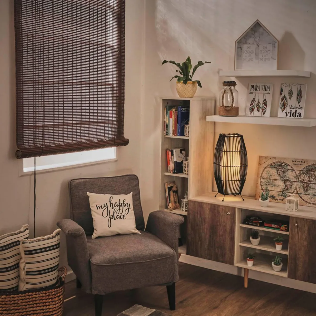 JUST HOME COLLECTION - Cortina roller bambú café oscuro