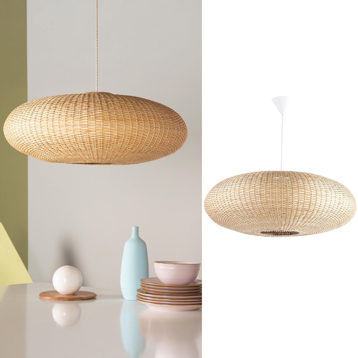 DECO MIMBRE - Lámpara Colgante Circular Mimbre Blanco