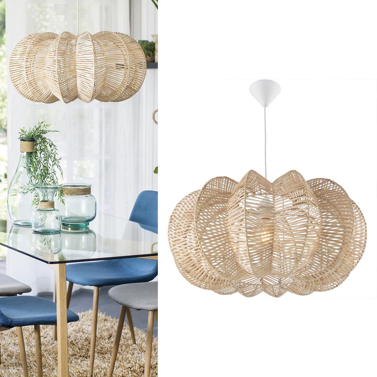 DECO MIMBRE - Lámpara de Colgar Mimbre Zapallo