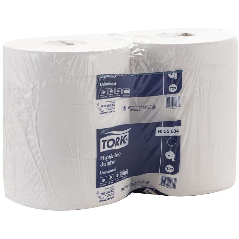 TORK - Papel Higiénico Jumbo Universal  Hoja sencilla 6 Rollos x 500 m