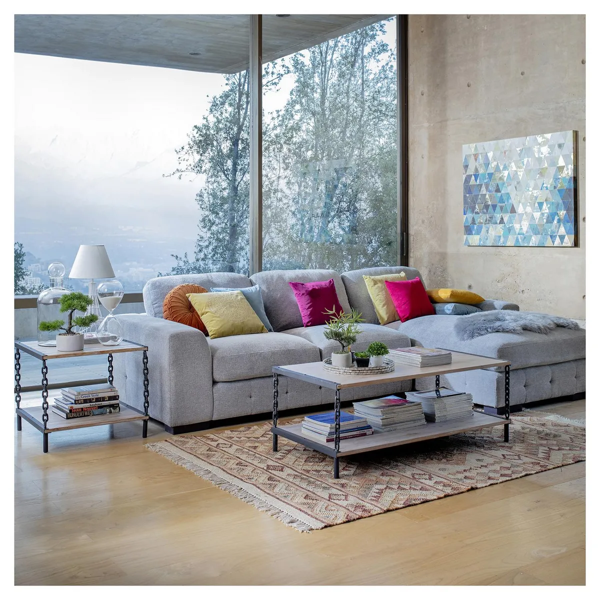 JUST HOME COLLECTION - Sofá seccional 3 cuerpos U2358KGR 300x89x170 cm Gris