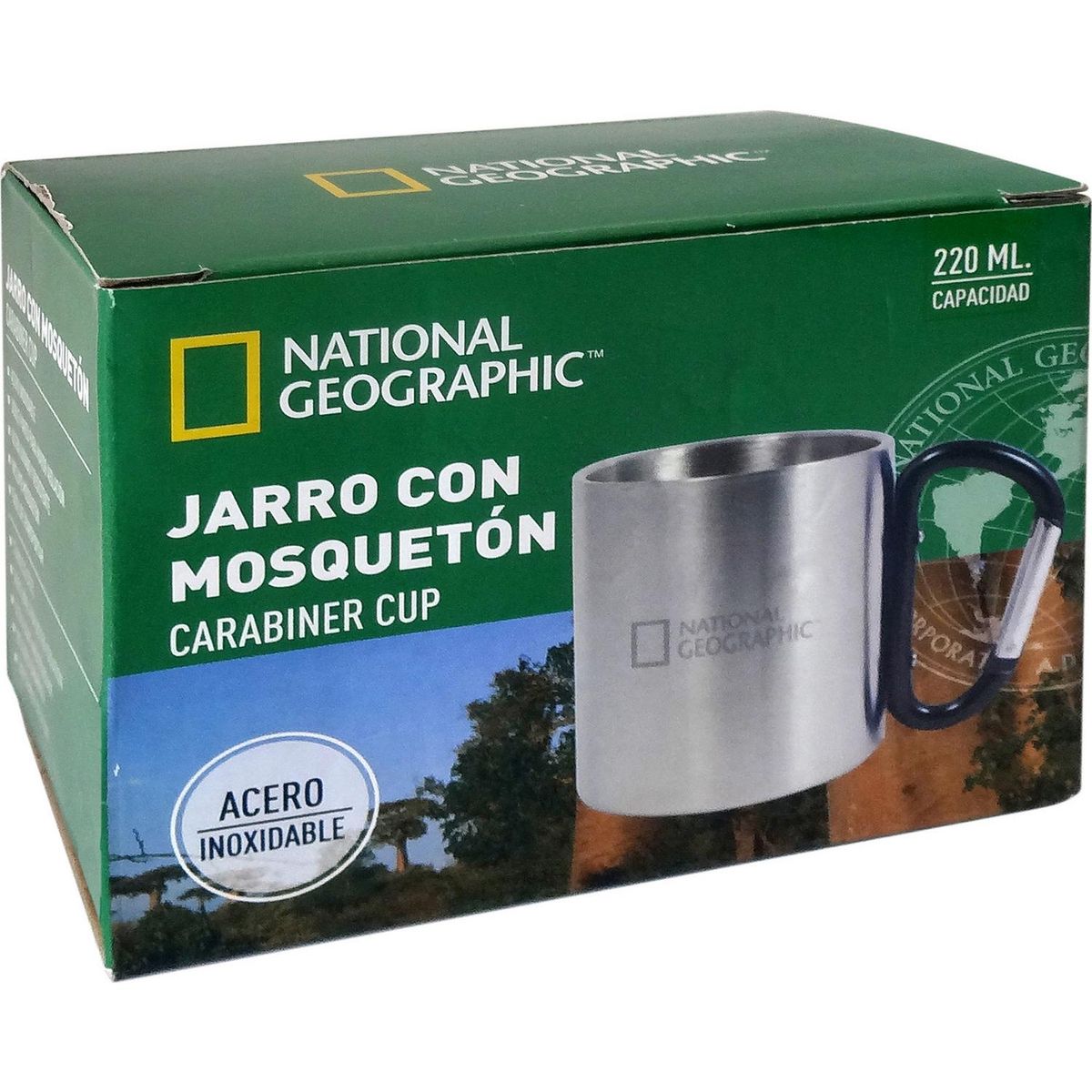 Jarro con Mosquetón Acero inoxidable 220 ml Plateado, marca NATIONAL GEOGRAPHIC - Foto 2