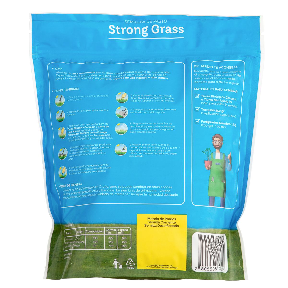 ANASAC - Semilla de Pasto Strong Grass 1 kg Bolsa