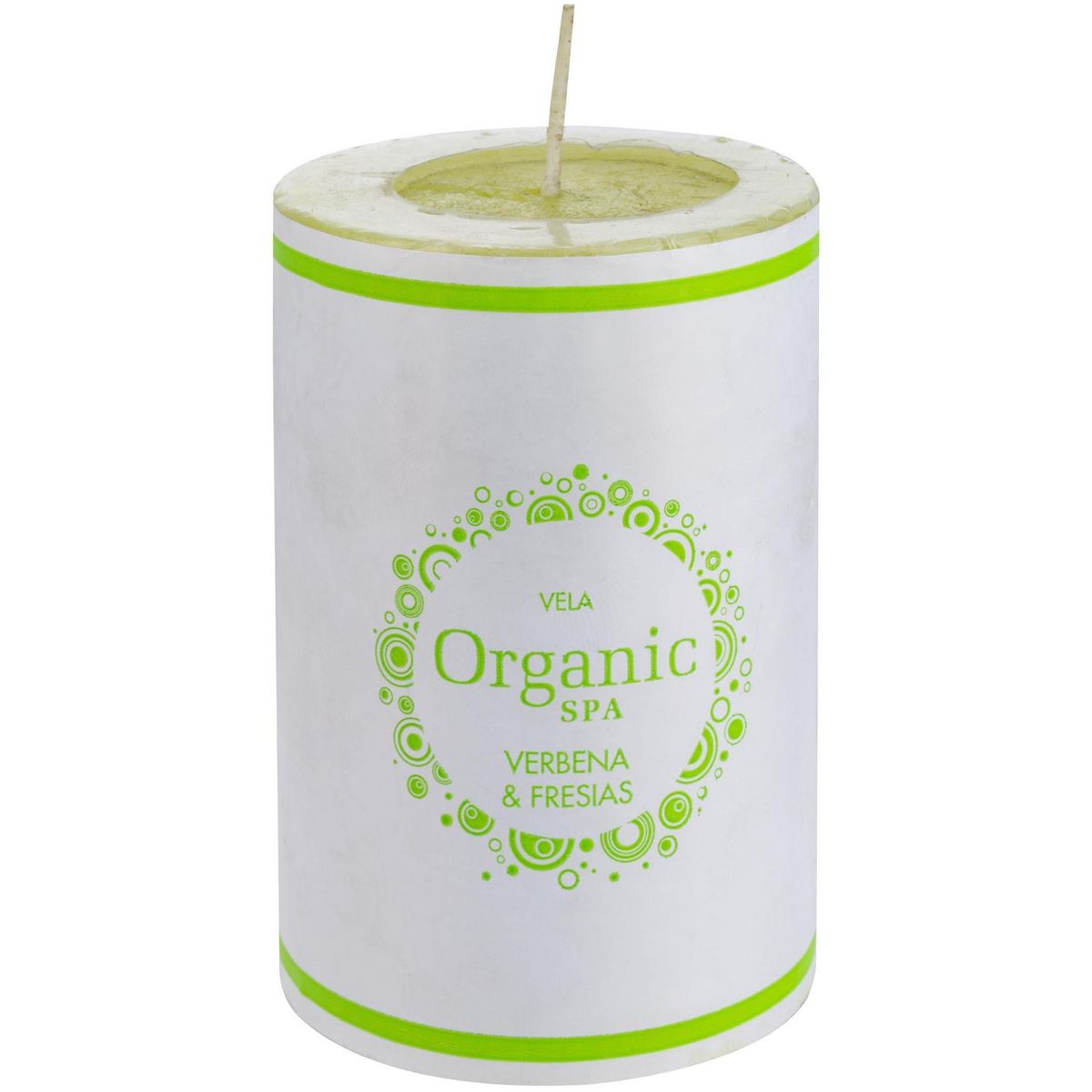 ORGANIC - Vela cilíndrica verbena fresias 6x10 cm verde claro