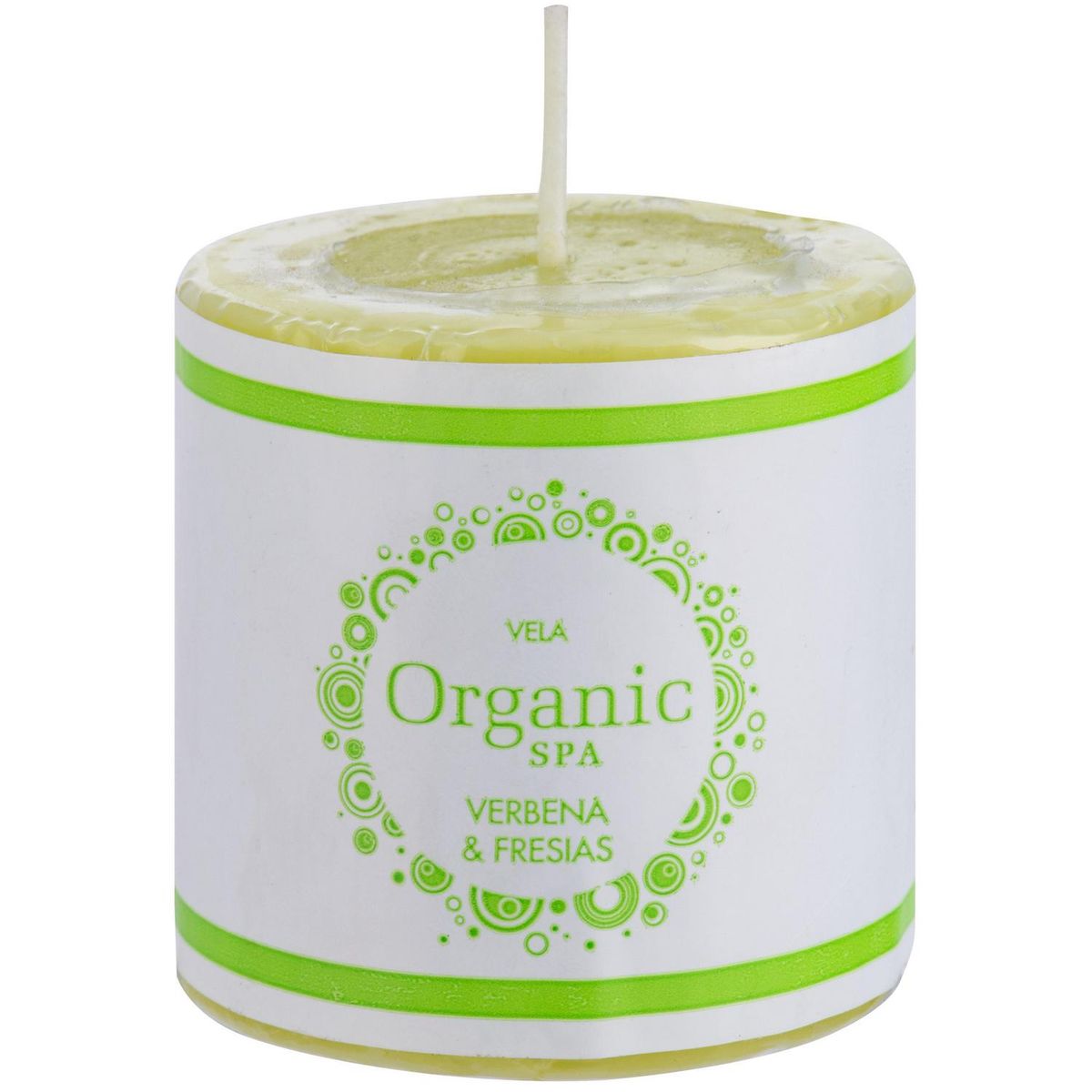 ORGANIC - Vela cilíndrica verbena fresias 6x6 cm verde claro
