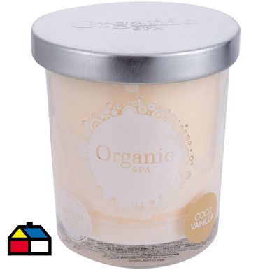 Vela en vaso coco vainilla amarillo.