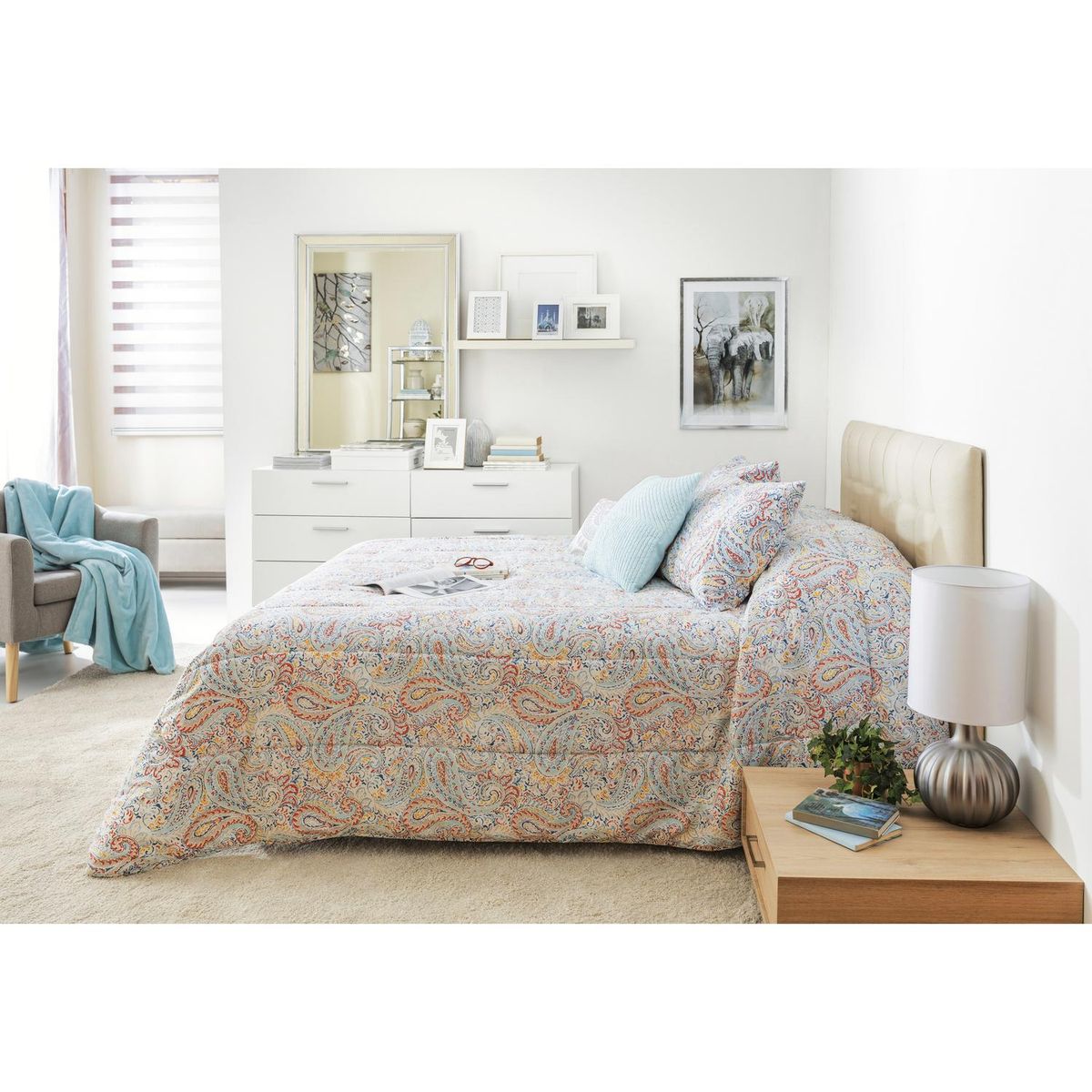 MANTAHUE - Cama 2 plazas Europea Base Dividida Beige/blanco