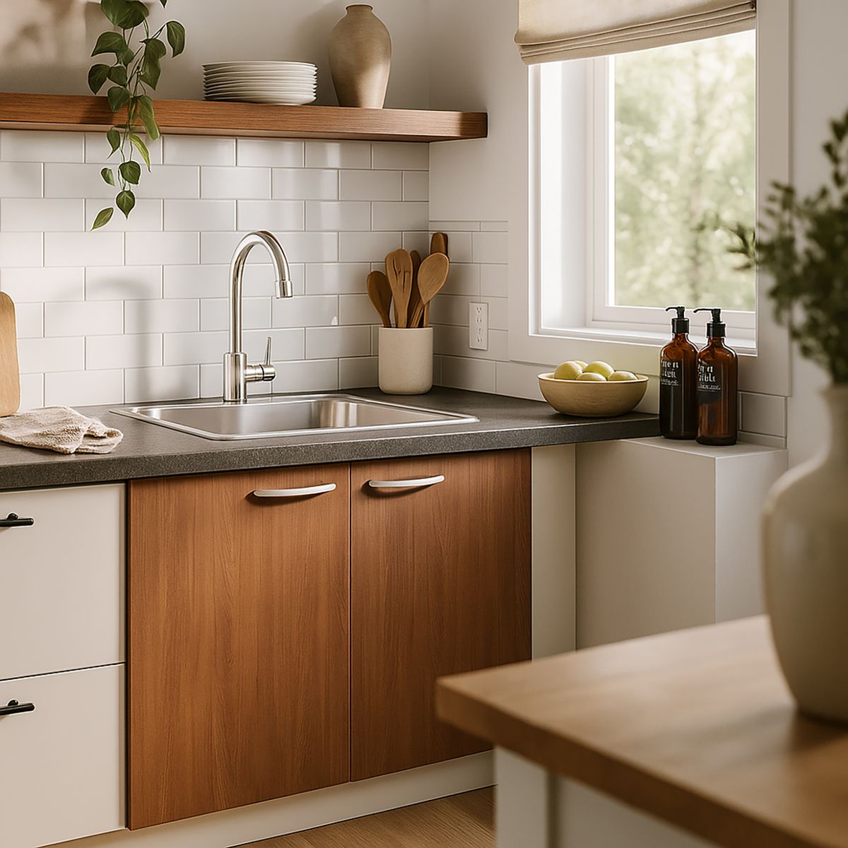 TEBISA - Base Lavaplato 98 cm Blanco y Chocolate