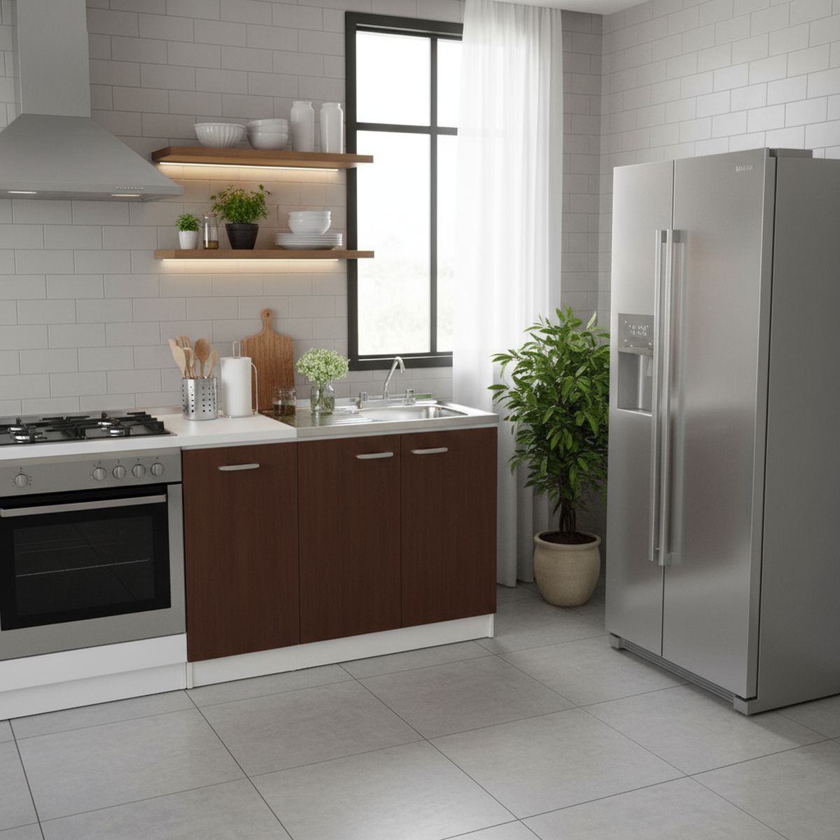 TEBISA - Kit Mueble Para Lavaplatos Izquierdo Chocolate 80 cm/Grifería