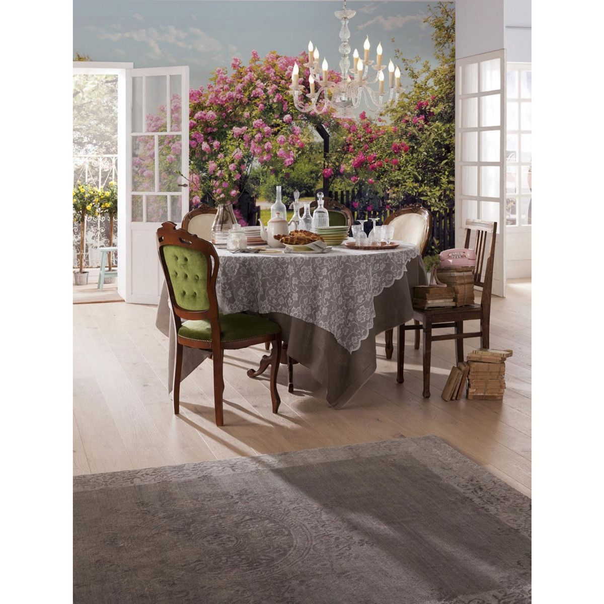 KOMAR - Papel Fotomural Jardín Rosas 9,34 m2