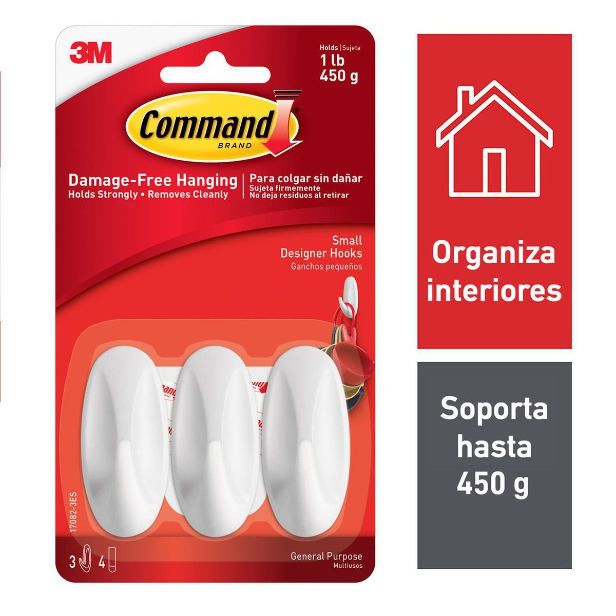 COMMAND - Ganchos pequeños Ovalado blanco 3 unidades